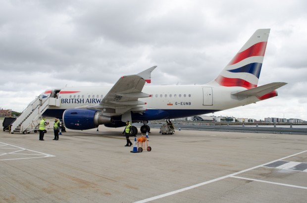 British Airways A318 on the ramp at LCY