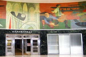 The rotunda inside LaGuardia's Marine Air Terminal includes the famous Flight mural painted by James Brooks in 1952. (Photo courtesy of the author)