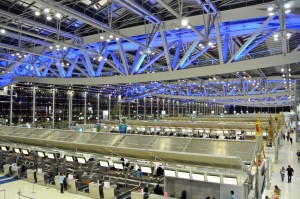 Suvarnabhumi Airport's central terminal in Bangkok, Thailand is a spectacular vision of glass, light and steel. (Photo courtesy of the author)