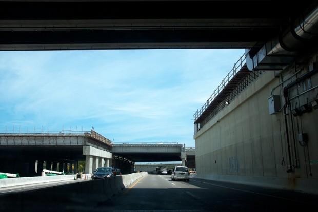 Driving on US 1 under the new runway. (Mark Lawrence)