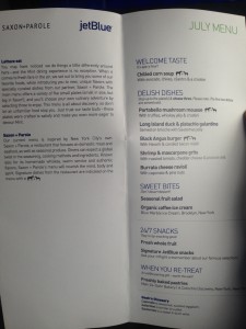The menu available to Mint passengers is inspired by NYC eateries. (Photo by the author)