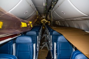 A 737 in the midst of having Gogo inflight wifi installed. 