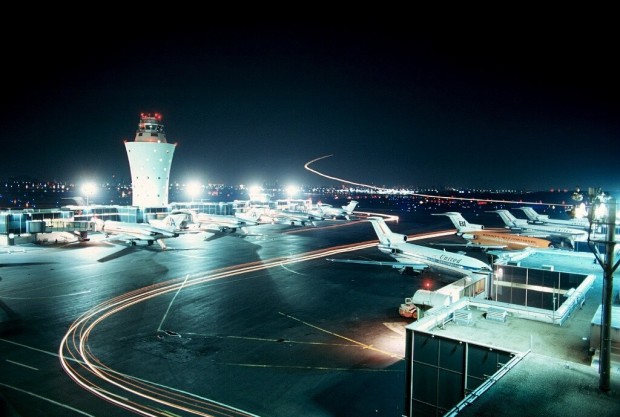 The 1964 control tower overlooking a sea of 727s on the Central Terminal ramp in June of 1972. (Photo by Art Brett)