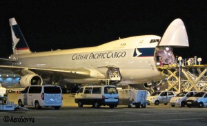 Some freighters (such as this Cathay Pacific 747) have a swing-up nose door for loading extra large items. (Photo credit: Flickr)