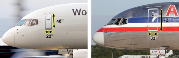 Crew entry door size and position on a 757-200 freighter vs. passenger. (Photo credit: Flickr)