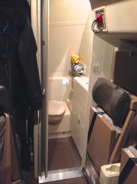Lavatory aboard the Boeing 767-300 freighter. (Photo by the author)