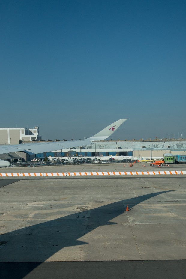 The view of the wing from a seat in the economy class cabin is pretty great.