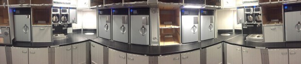 Moving a little further aft is this cavernous galley nestled into the aft pressure bulkhead.