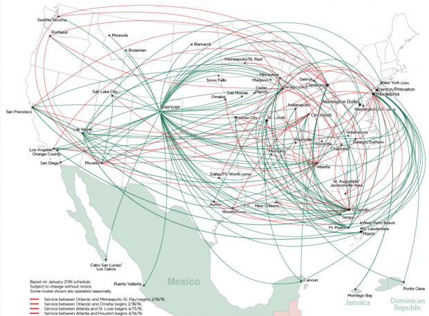 Frontier Airlines network map