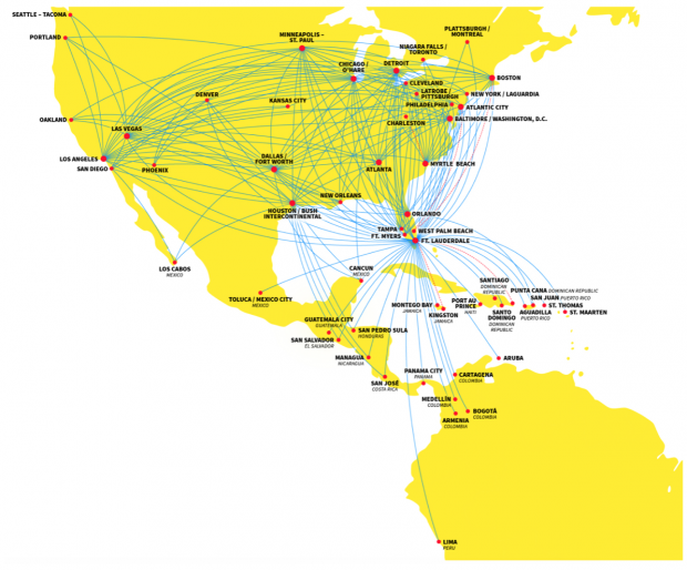 Spirit Airlines network map