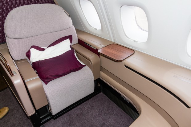 One of the spacious first class seats on Qatar Airways' A380. 