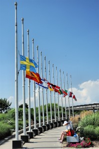  Flags representing the nations with citizens aboard Flight 800 fly at half staff