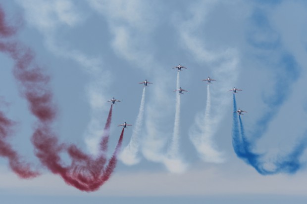 Patrouille de France pulling up for their opening loop in Diamond formation. 