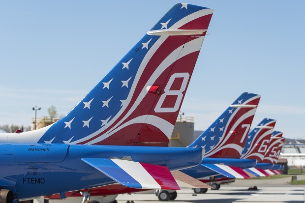 Alphajets lined up prior to the demonstration flight.
