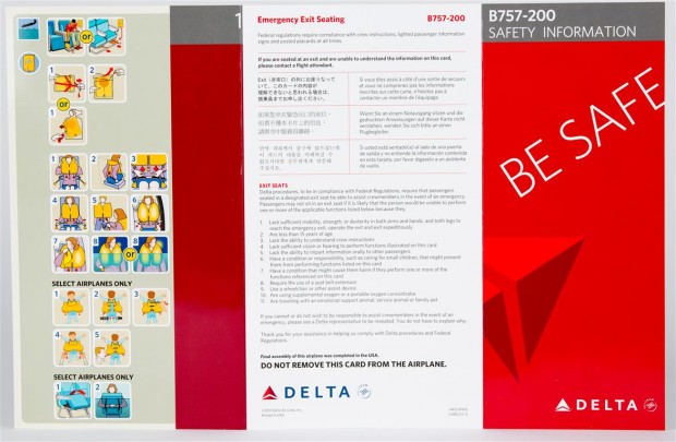 Delta 757-200 Safety Card noting final assembly in the USA