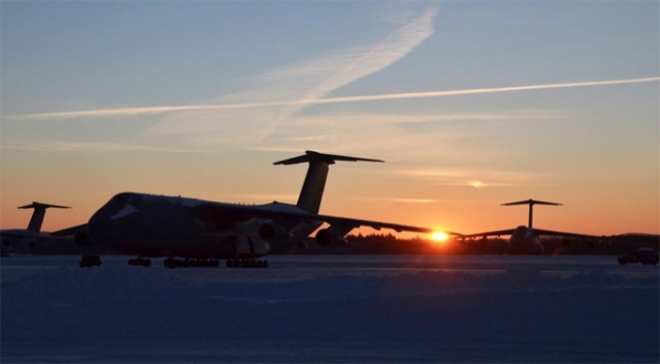 Snowy sunrise at Westover on the morning of gameday. (Photo by US Air Force/SrA. Kelly Galloway)