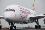 The first Ethiopian 787 Dreamliner is pulled into its parking spot prior to a VIP sightseeing flight to Mount Kilimanjaro. Note the plane's new titles. (Photo by Jeremy Dwyer-Lindgren)