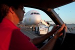 A Boeing employee drives us out to the airplane on a crisp and unusually sunny Pacific Northwest morning. (Photo by Jeremy Dwyer-Lindgren)