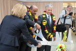Ribbon cutting for the flight from Dulles to Addis Ababa, Ethiopia. (Photo by Cary Liao)
