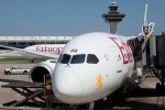 The first Ethiopian 787 Dreamliner overshadows its larger and slightly older brethren, the 777-200LR at Dulles International Airport outside of Washington DC. The 787 ran an additional special flight to Addis (ETH2501) for its delivery. (Photo by Jeremy Dwyer-Lindgren)