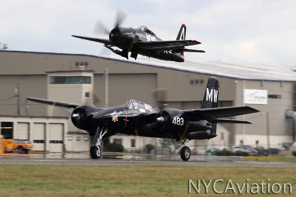 A beautiful formation take off with the F8 Bearcat and F7 Tigercat during Vintage Aircraft Weekend at Paine Field, which was hosted by HFF.