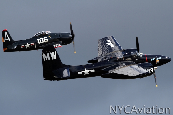 HFF’s F7 Tigercat and F8 Bearcat pull out of a low pass during Vintage Aircraft Weekend.