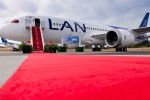 LAN's first Boeing 787 Dreamliner gets the red carpet treatment. (Photo by Dan King/NYCAviation)