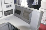 Flight Attendant Welcome Desk on Lufthansa 747-8I. (Photo by Chris Sloan/Airchive.com)