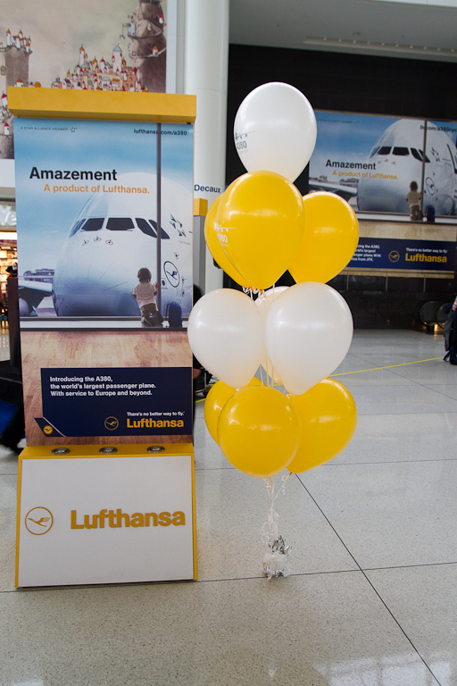 Decorations adorning the ceremony area in Terminal 1. (Photo by Eric Dunetz/NYCAviation)