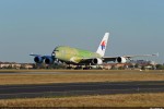 After a successful first flight, Malaysia Airlines' first A380 returned to Toulouse to be prepared for its next journey to the Airbus facilities in Hamburg, Germany for cabin installation and painting on October 21, 2011. (Photo by Airbus/H.Goussé)