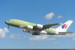The first Malaysia Airlines A380 takes off from Toulouse, France for its maiden flight on October 21, 2011. (Photo by Airbus/H.Goussé)
