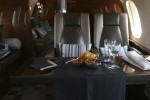 Bombardier Global 6000 dinner setup.