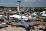 A Wisconsin ANG KC-135 is seen from atop the C-5 Galaxy at Oshkosh Airventure 2012.