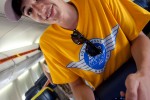 A volunteer with the Southwest airlines calculates the cost of fuel to fill the 737-700's approximately 44,000 pound fuel tanks.