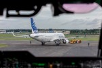 First production Airbus A320 with Sharklet wingtips on the ground. (Photo by Airbus)