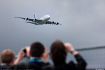 Airbus A380 flies past the crowd during the Friday flight demo. (Photo by Airbus)