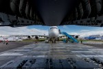 Nose of the A380 as seen from the rear door of the A400M. (Photo by Airbus)