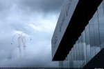 A Farnborough Airshow flying display is shown from the dedicated pavilion for Airbus parent company EADS, which is located near the static display area. (Photo by Airbus)