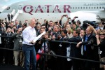 Sir Richard Branson shows off LauncherOne. (Photo by Farnborough International)