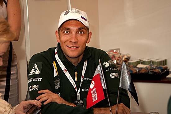 Russian F1 driver Vitaly Petrov makes an appearance. (Photo by Farnborough International)