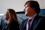 Space tourist and philanthropist Charles Simonyi (right) and Nasa Deputy Administrator Lori Garver (L) listen to former shuttle astronaut Nicholas Patrick (off frame) speak about his time on the shuttle. (Photo by Jeremy Dwyer-Lindgren/NYCAviation)