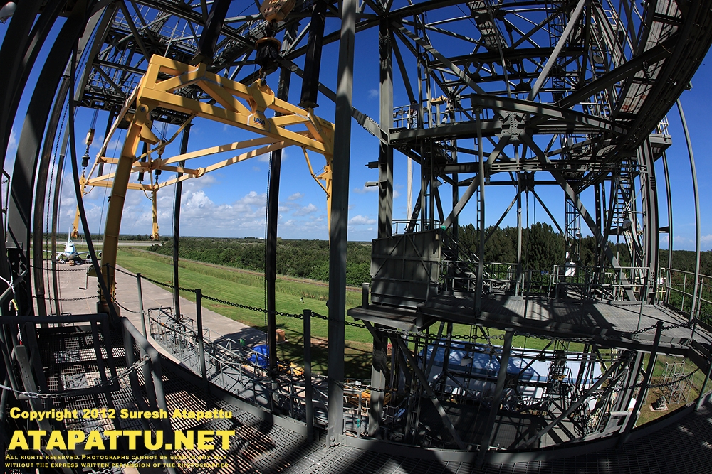 Space Shuttle Carrier Aircraft (SCA) N905NA awaits at Shuttle Landing Facility ramp at NASA's Kennedy Space Center for the arrival and hoisting of Space Shuttle Endeavour on to her back for the final shuttle ferry flight of the space shuttle era. (Photo by Suresh Atapattu)