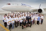 United Airlines employees pose with their new 787 Dreamliner. (Photo by Dan King/NYCAviation)