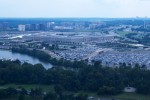 Flying past the Pentagon on the River Visual approach to runway 1 at DCA.