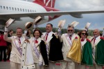 Portland's official Royal Rosarians greet our flight. (Photo by Jeremy Dwyer-Lindgren/NYCAviation)