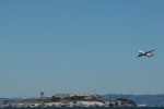 Virgin America A320 buzzes Alcatraz during a flyby for San Francisco Fleet Week. (Photo by Mathieu Thouvenin)