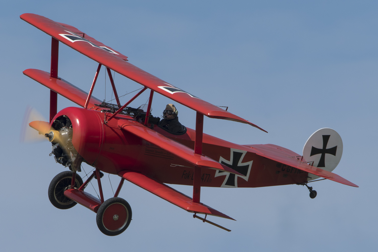 A Fokker Dr.1 weaving around the skies over Selfridge.