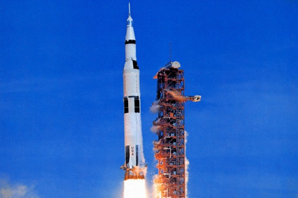 Apollo 15 blasts off from Cape Canaveral. (Photo by NASA)