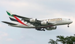 Emirates Airbus A380 A6-EDA makes its first approach to JFK in New York, August 1, 2008