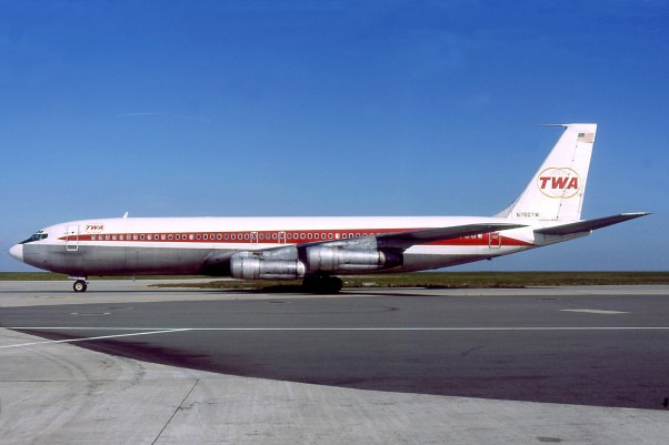 A TWA Boeing 707-300 at Paris Charles De Gaulle Airport. (Photo by Michel Gilliand via wikimedia)